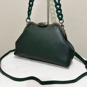 Dark Green Premium Togo Calfskin Handmade Custom Metal Frame Handbag & 2 Straps